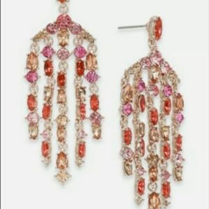 Gold Tone, Pink Stones, Lines, Earrings INC